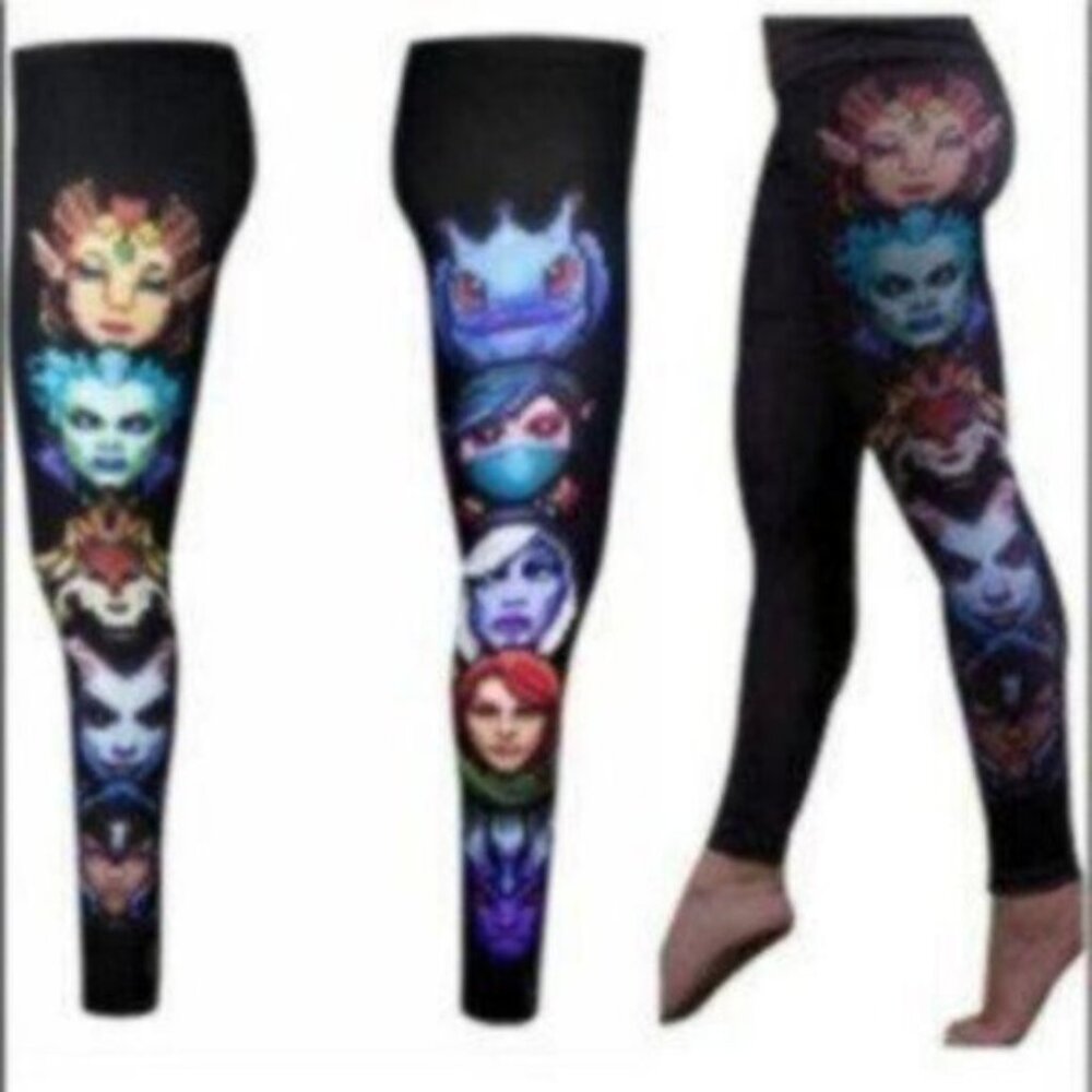 Welovefine Women's Black & Purple Dota 2 Hero Pixelated Leggings Size Medium
